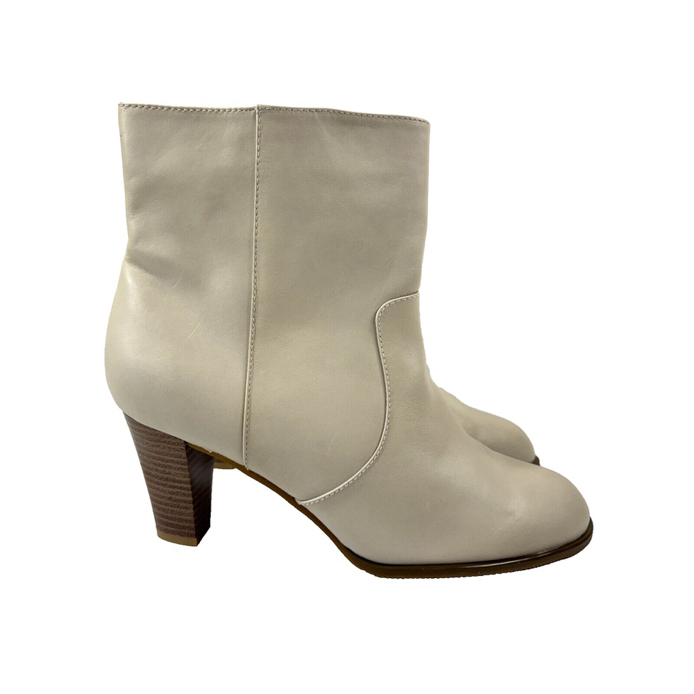 Bloomingdale's Ilene Ivory Leather Ankle Boot Heels Women's Size 9M